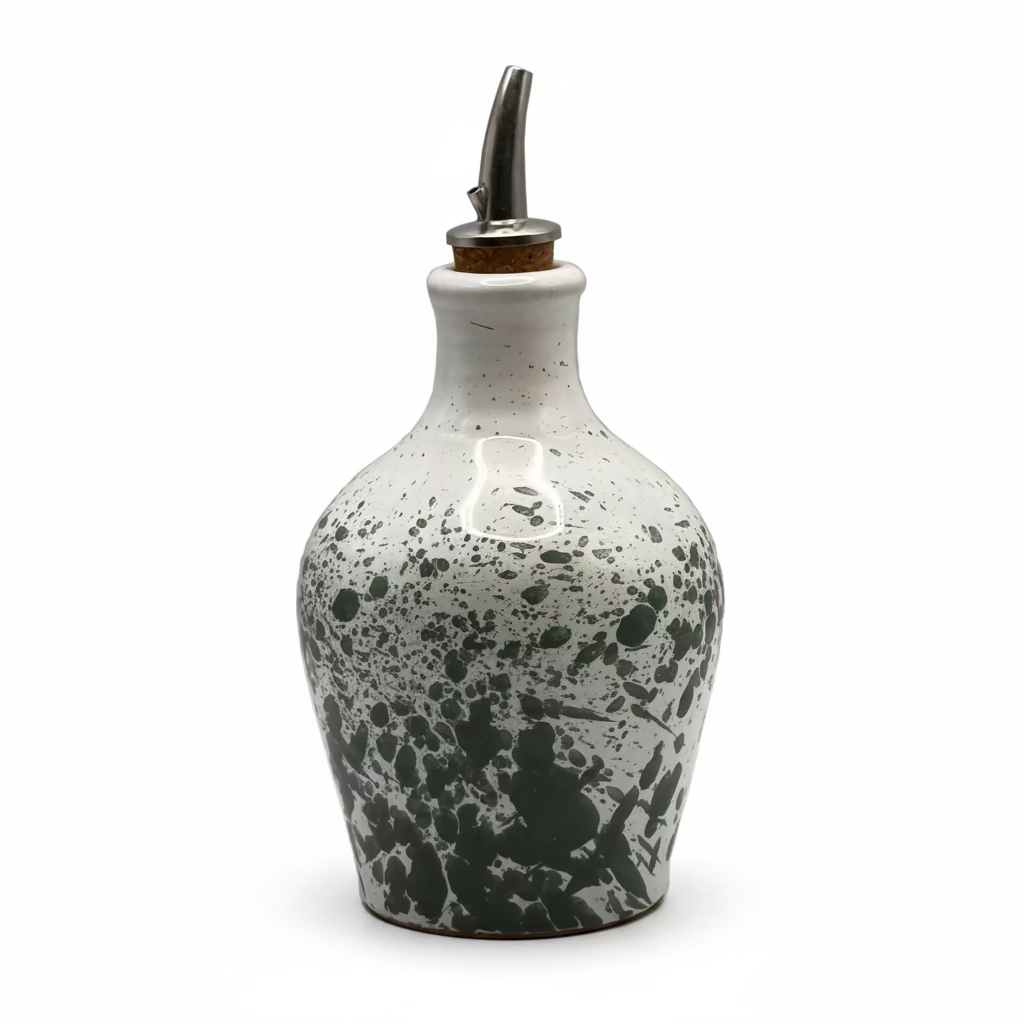 Sizilianische Keramik-Ölflasche – bianco/olive| ca. 13 cm